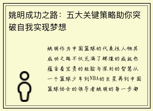 姚明成功之路：五大关键策略助你突破自我实现梦想