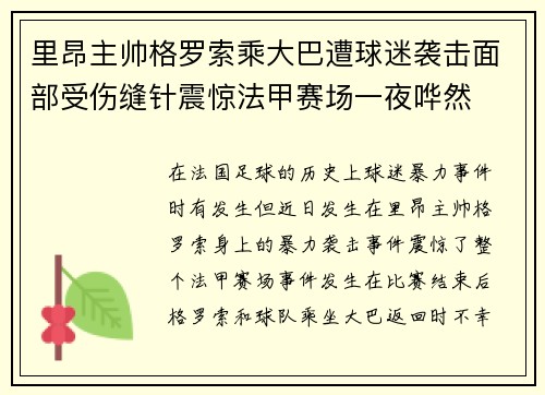 里昂主帅格罗索乘大巴遭球迷袭击面部受伤缝针震惊法甲赛场一夜哗然 里昂主帅格罗索乘大巴遭球迷袭击面部受伤缝针震惊法甲赛场一夜哗然